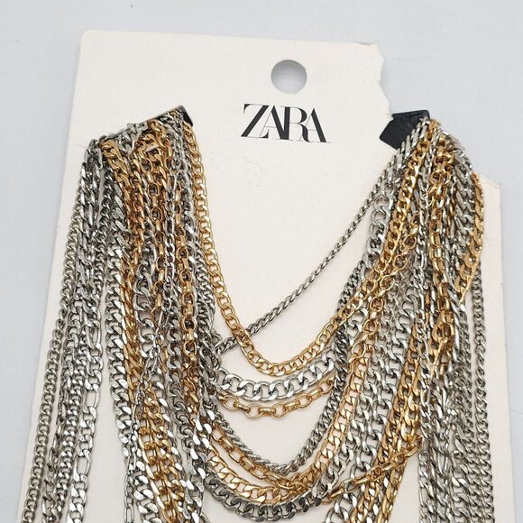 Zara Gold Silver Multi Chain Heavy Black Faux Leather Belt READ ME 4736/314/808 - Picture 3 of 7